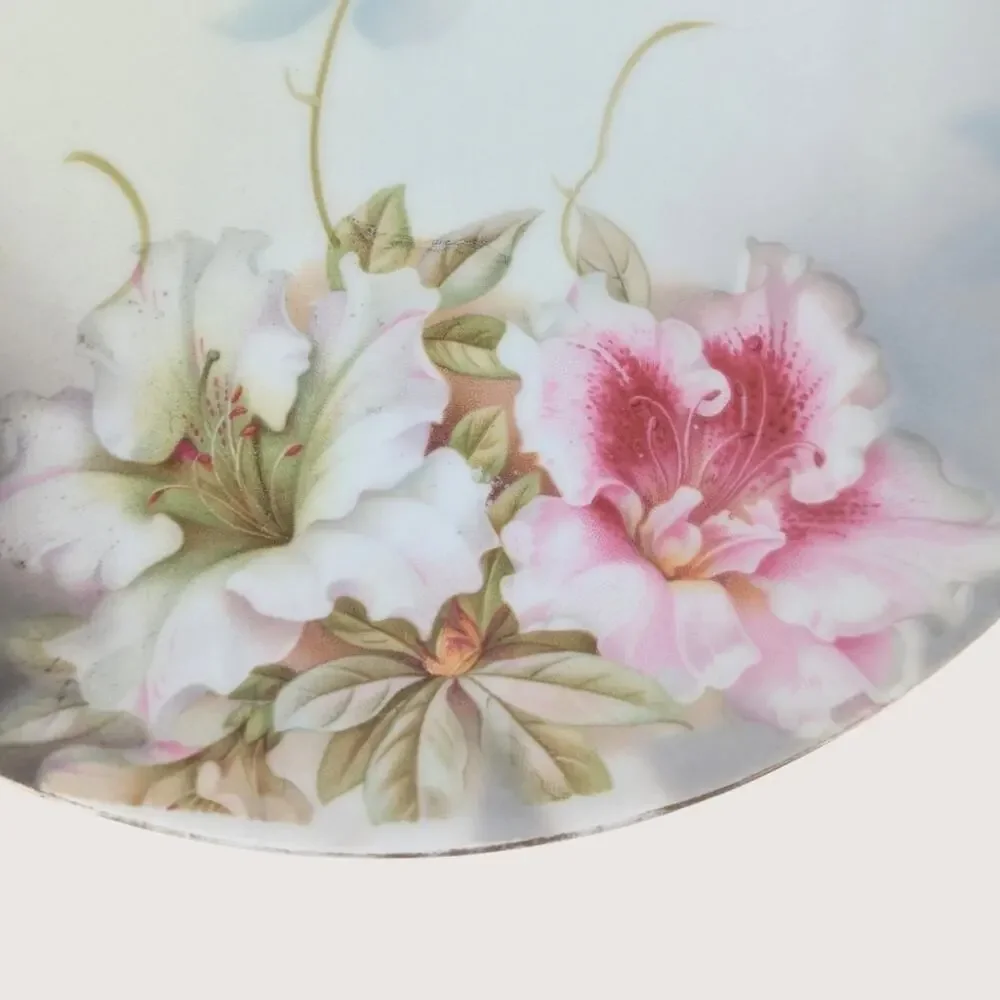 Antique PV Vessra Germany Hand Painted Floral Handled Dresser Tray Plate